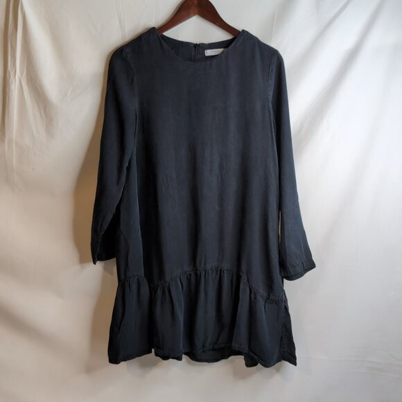 Mango Denim Women's Black Long Sleeve Shift Dress with Frill, Size Medium - Picture 1 of 7